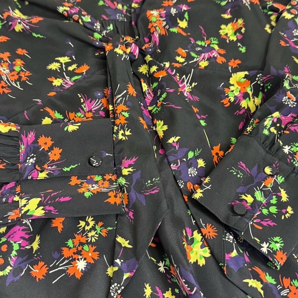 Veronica Beard Dress AMBER Silk Midi Long Sleeve Tie Front Floral Flowers SZ 12 - Picture 8 of 11
